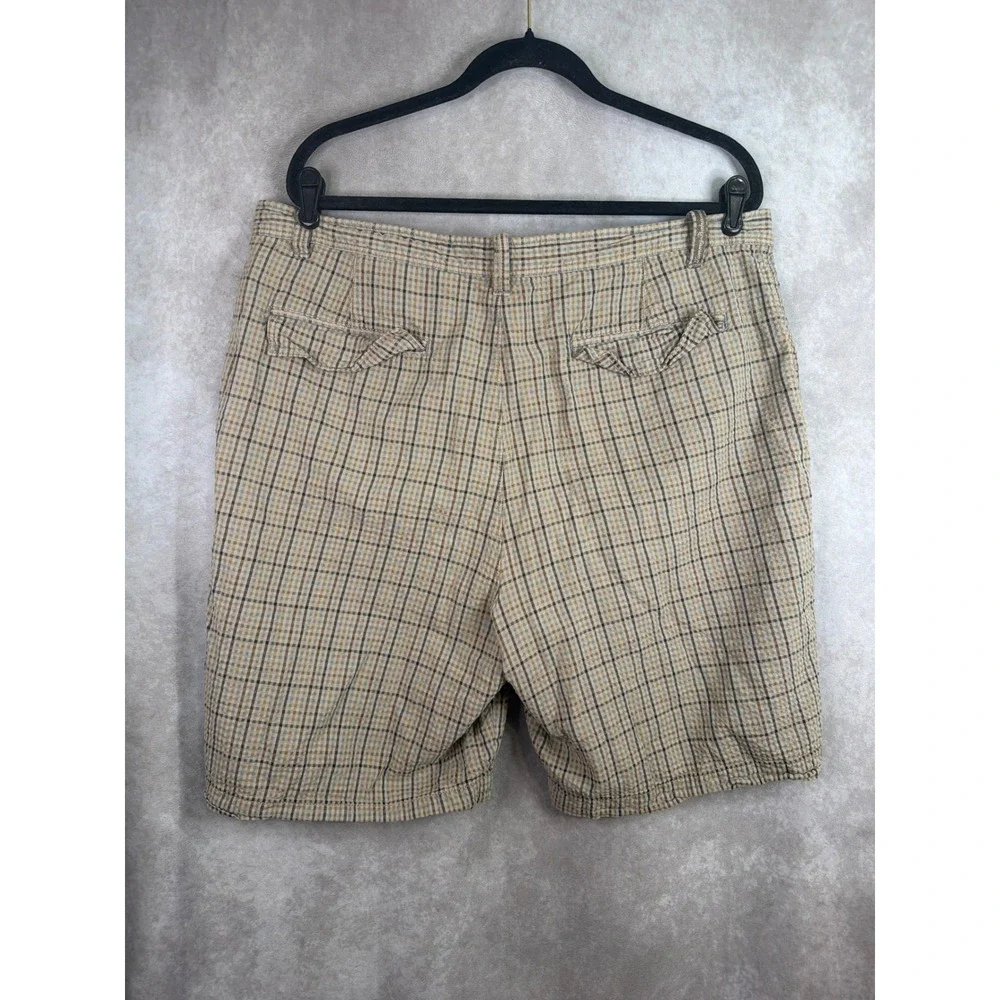 Tommy Bahama Plaid Shorts Men 38 Tan Blue Cotton Casual Summer Flat Front